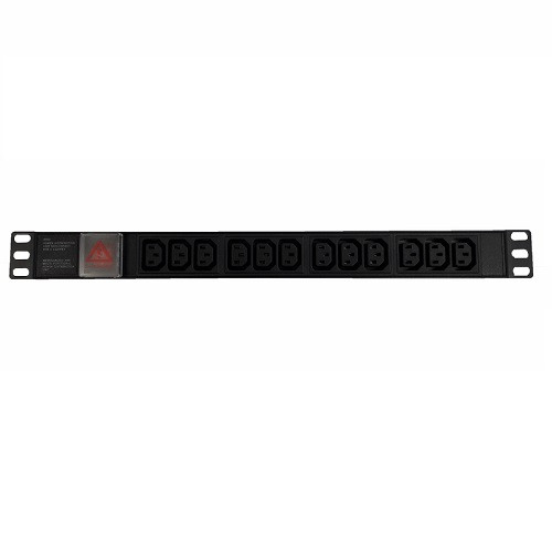 Блок розеток 19", 16А, 12 розеток IEC C13, без шнура, гнездо IEC C14 на задней панели, выключатель, высота 1U, металлический корпус, чёрный Блок розеток 19", 16А, 12 розеток IEC C13, без шнура, гнездо IEC C14 на задней панели, выключатель, высота 1U, металлический корпус, чёрный