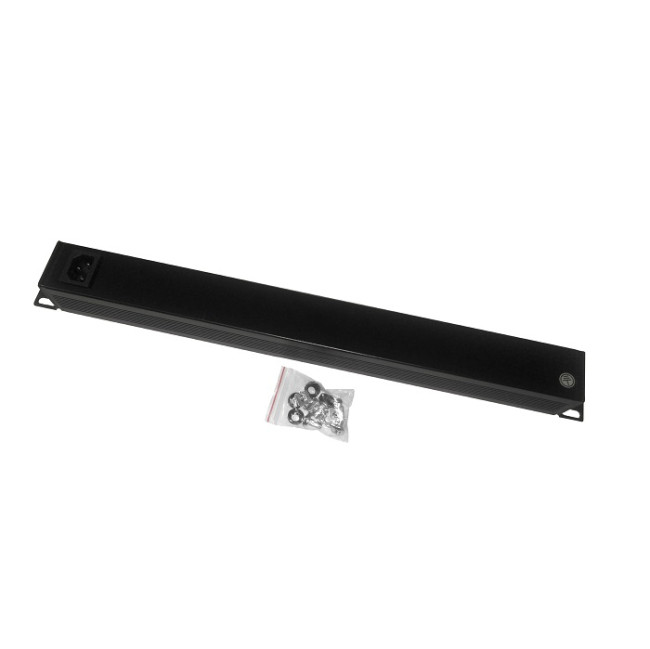 Блок розеток 19", 10А, 12 розеток IEC C13, без шнура, гнездо IEC C14, 1U, выкл, металл, чёрный "S"